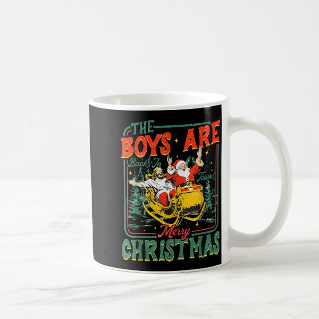 Funny Santa Jesus The Boys Are Back In Town Merry  Kaffemugg (Höger)