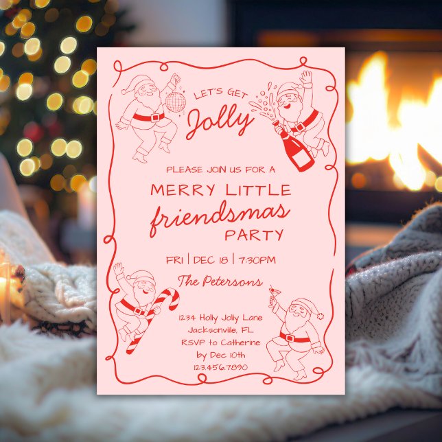 Funny Santa Line Art Friendsmas Christmas Party Inbjudningar (Skapare uppladdad)