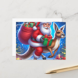 Funny Santa och Kangaroo Vykort