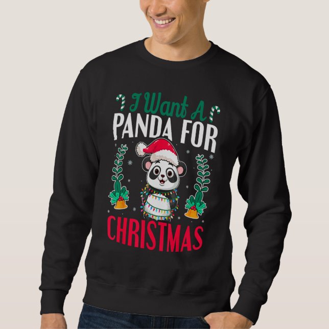 Funny Santa Panda Lover - I Want A Panda For Chris Lång Ärmad Tröja (Framsida)
