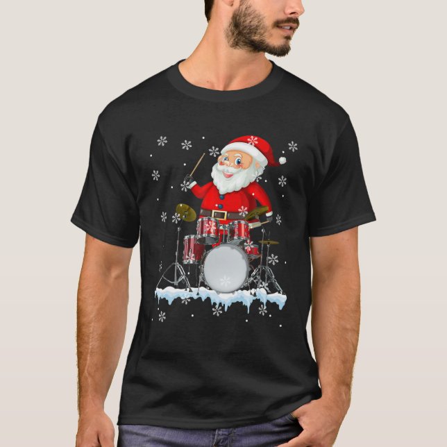 Funny Santa Pay Drum jul Drum Drummer Gi T Shirt (Framsida)