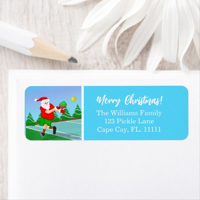 Funny Santa Pickleball God jul Lab Returadress Etikett (Insitu)