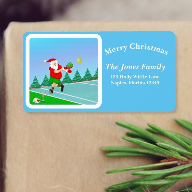 Funny Santa Pickleball Merry Volley Julafton Adressetikett (Skapare uppladdad)