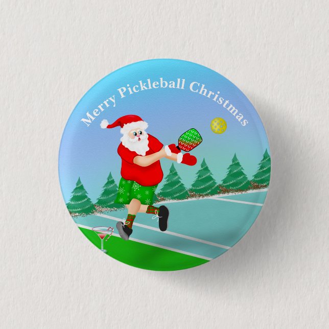 Funny Santa Pickleball Merry Volley Julafton Knapp (Framsida)