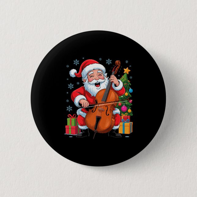 Funny Santa Playing Cello Holiday Chrismas Xmas Pa Knapp (Framsida)