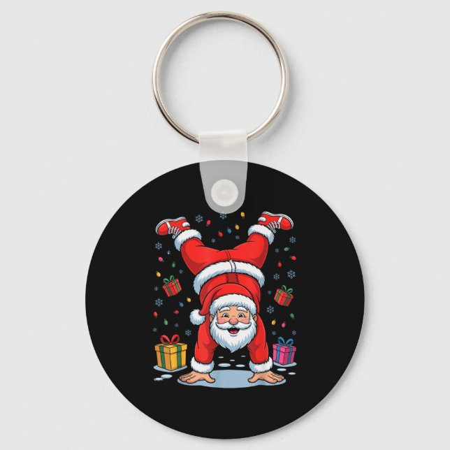 Funny Santa Playing Gymnastics Holiday Christmas X Nyckelring (Framsida)