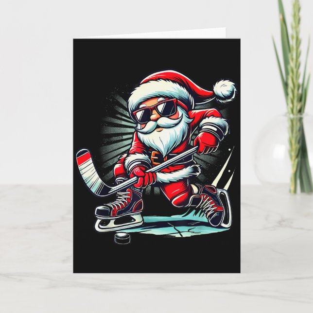 Funny Santa Playing Ice Hockey Lovers Boys Girls C Kort (Framsida)