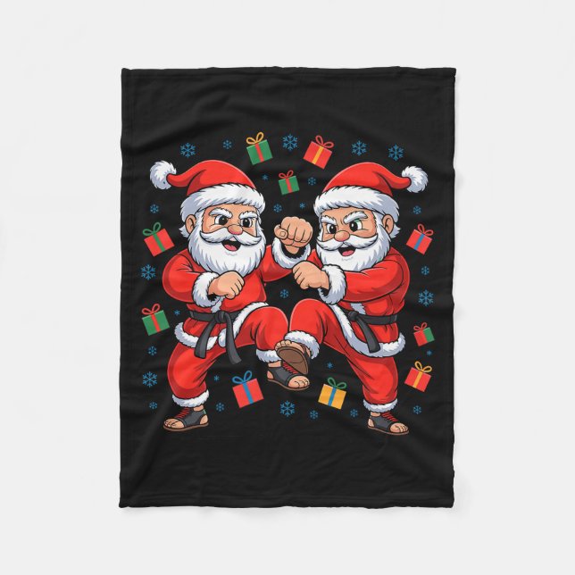 Funny Santa Playing Karate Martial Art Christmas X Fleecefilt (Framsidan)