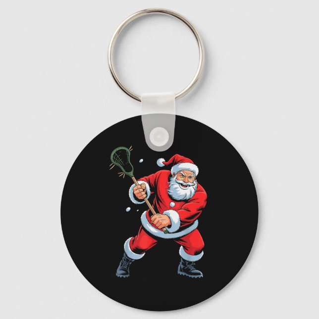 Funny Santa Playing Lacrosse Holiday Christmas Xma Nyckelring (Framsida)