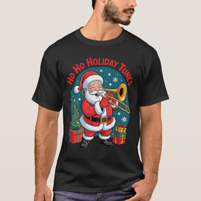 Funny Santa Playing Trombone Holiday Chrismas Xmas T Shirt (Framsida)