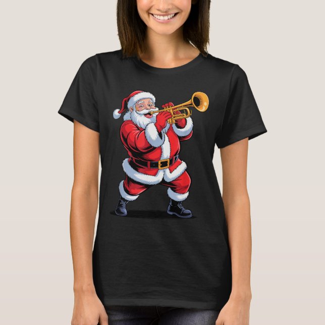 Funny Santa Playing Trumpet Holiday Chrismas Xmas  T Shirt (Framsida)
