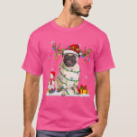 Funny Santa Pug Reindeer Fairy Light Merry Christm T Shirt<br><div class="desc">Lustigt Santa Pug Reindeer Fairy Light God jul .</div>