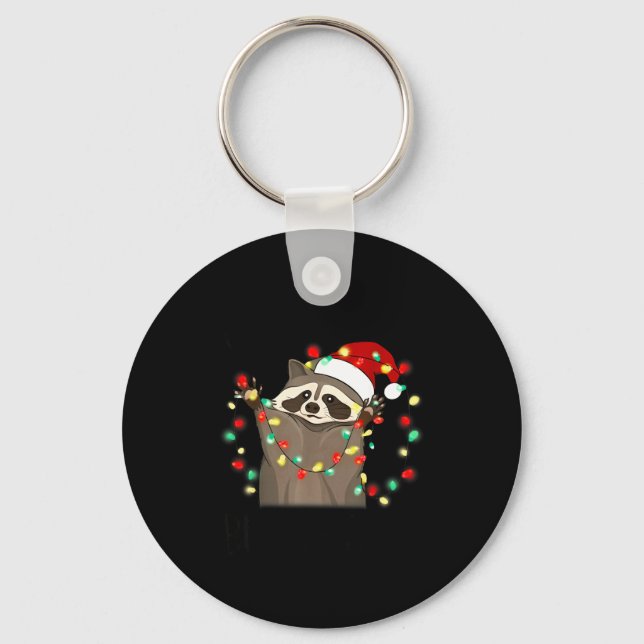 Funny Santa Racoon Overstimulated But Festive Xmas Nyckelring (Framsida)