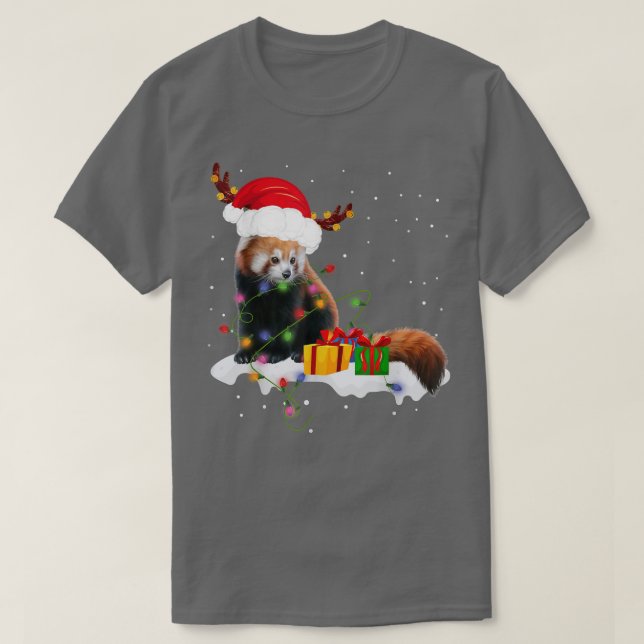 Funny Santa Red Panda jul Ljus Älskare Chris T Shirt (Design framsida)