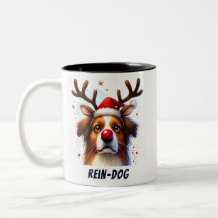 Funny Santa Rein-Hund Red näsa Två-Tonad Mugg