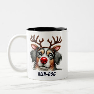 Funny Santa Rein-Hund Två-Tonad Mugg