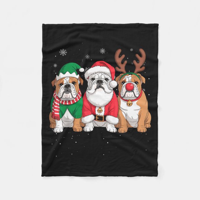 Funny Santa Reindeer English Bulldog Dog Women Men Fleecefilt (Framsidan)