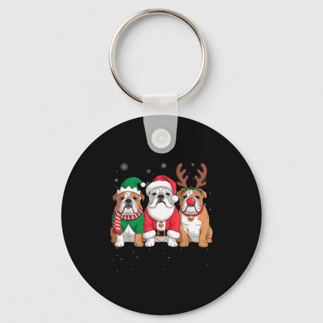 Funny Santa Reindeer English Bulldog Dog Women Men Nyckelring (Framsida)