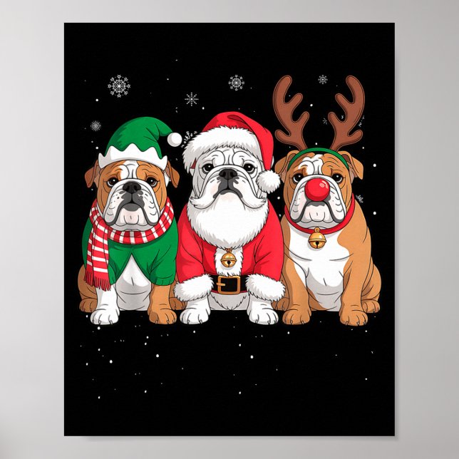 Funny Santa Reindeer English Bulldog Dog Women Men Poster (Framsidan)