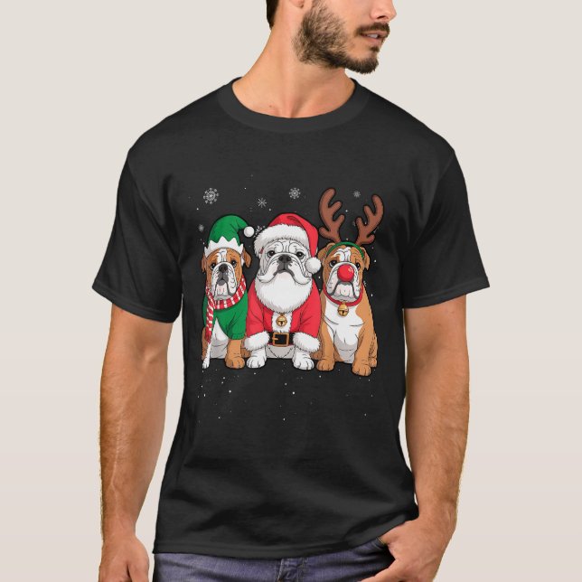 Funny Santa Reindeer English Bulldog Dog Women Men T Shirt (Framsida)