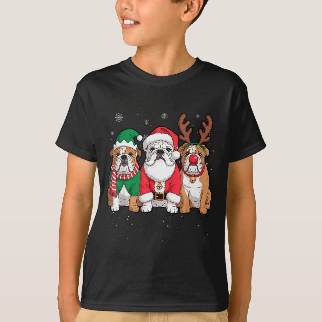 Funny Santa Reindeer English Bulldog Dog Women Men T Shirt (Framsida)