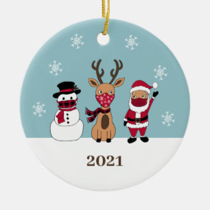 Funny Santa Reindeer Snögubbe Mask Julgransprydnad Keramik