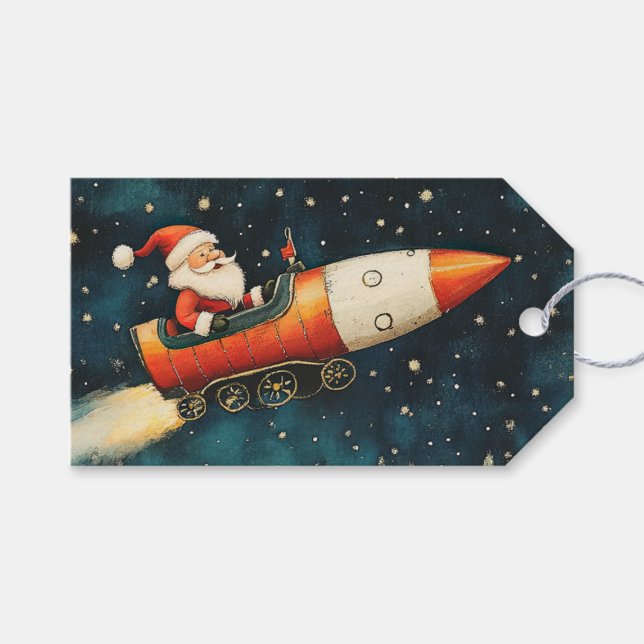 Funny Santa Retro jul Kväll Presentetikett (Framsidan (Horisontell))