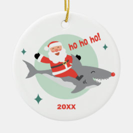 Funny Santa Riding A Shark Namn Ceramic Ornament