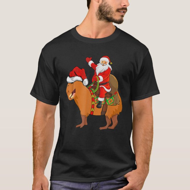 Funny Santa Riding Capybara jul Pajama Match T Shirt (Framsida)