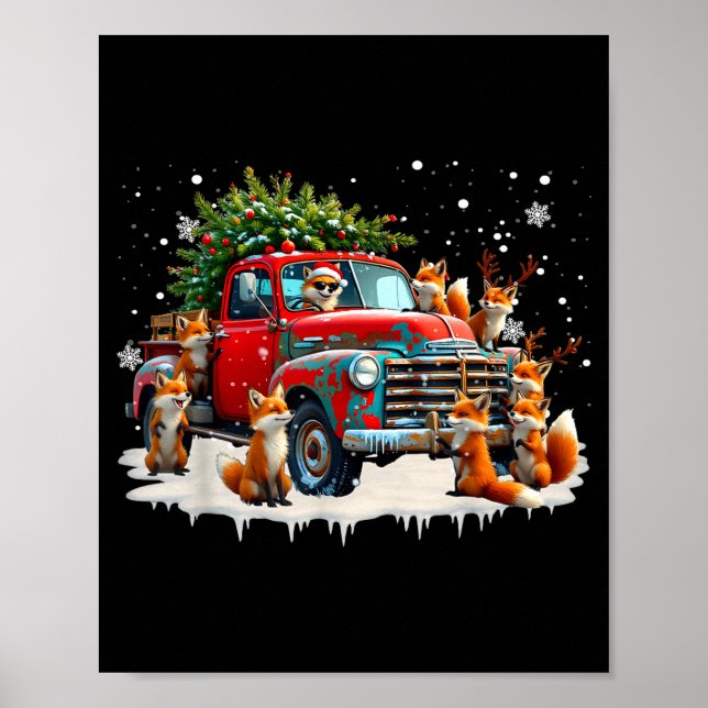 Funny Santa Riding Christmas Tree Truck Fox Christ Poster (Framsidan)