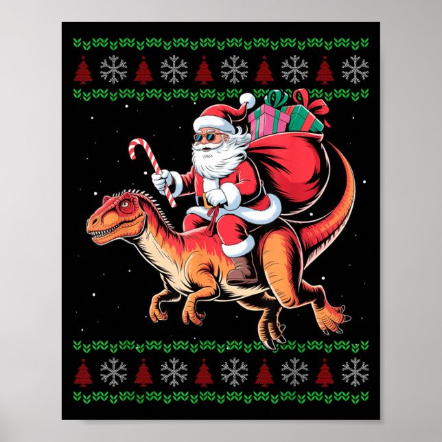 Funny Santa Riding Dinosaur Animal Ugly Christmas  Poster (Framsidan)