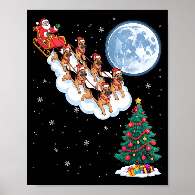 Funny Santa Riding German Shepherd Dog Tree Christ Poster (Framsidan)