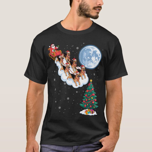 Funny Santa Riding German Shepherd Dog Tree Christ T Shirt (Framsida)