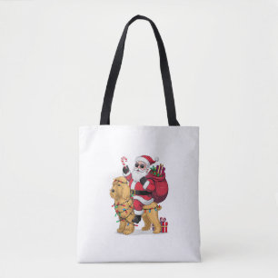 Funny Santa Riding Goldendoodle Hund jul Tygkasse
