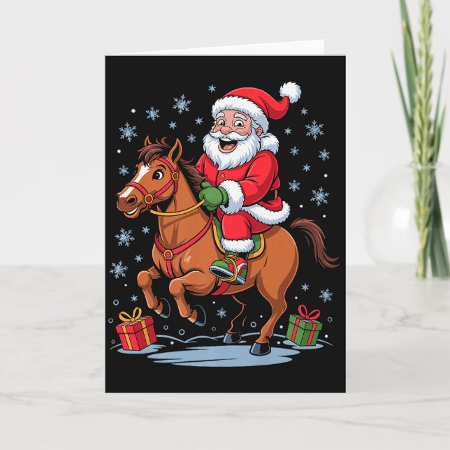 Funny Santa Riding Horse Equestrian Christmas Xmas Kort (Framsida)