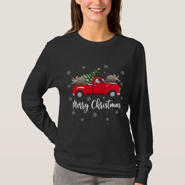 Funny Santa Riding Julgran Lastbil Aardvark C T Shirt (Framsida)