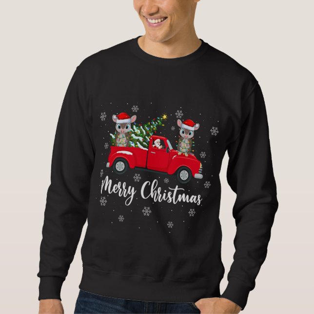 Funny Santa Riding Julgran Lastbil Armadillo Lång Ärmad Tröja (Framsida)