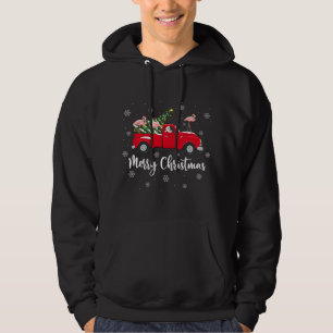 Funny Santa Riding Julgran Lastbil Flamingo C Hoodie