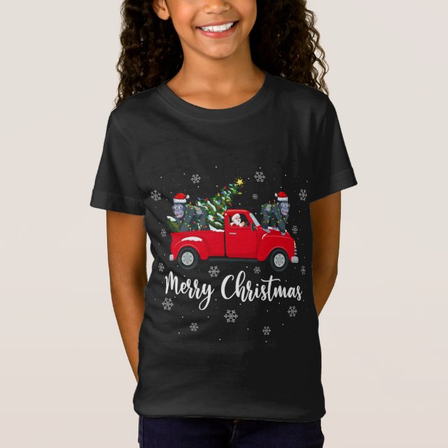 Funny Santa Riding Julgran Lastbil Gorilla Ch T Shirt (Framsida)