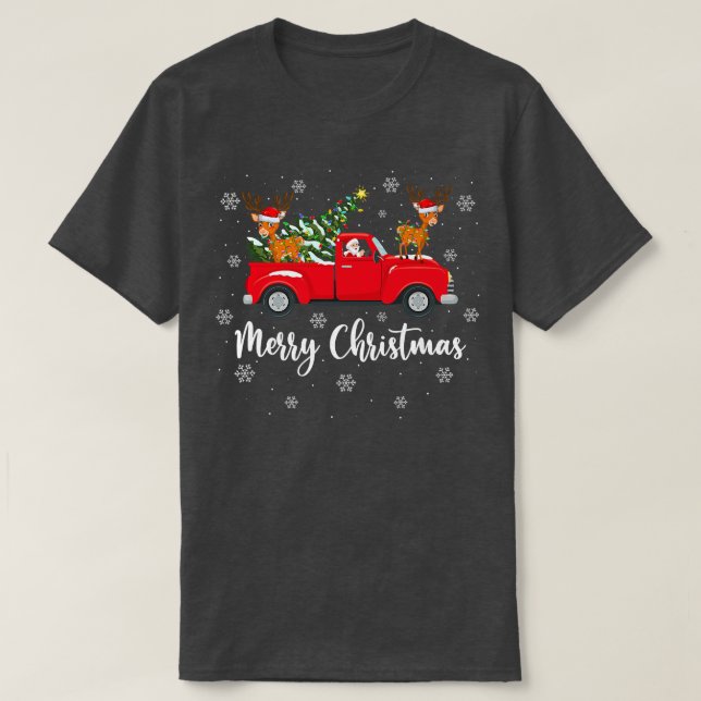 Funny Santa Riding Julgran Lastbil Hjort Chris T Shirt (Design framsida)