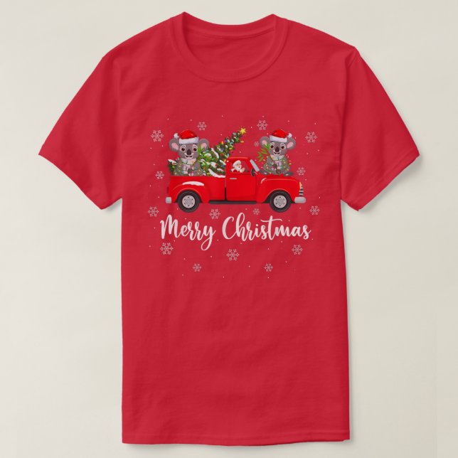Funny Santa Riding Julgran Lastbil Koala Chri T Shirt (Design framsida)