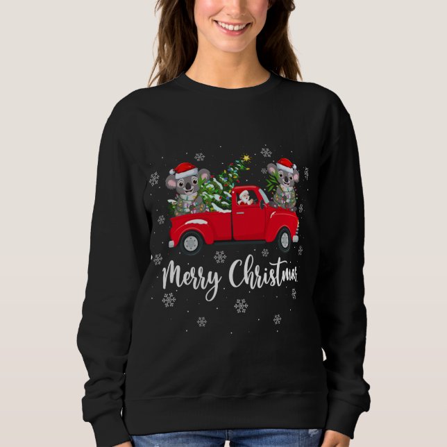 Funny Santa Riding Julgran Lastbil Koala Chri T Shirt (Framsida)