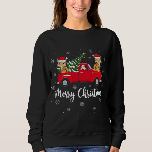 Funny Santa Riding Julgran Lastbil Lynx Chris T Shirt (Framsida)