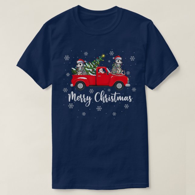 Funny Santa Riding Julgran Lastbil Opossum Ch T Shirt (Design framsida)