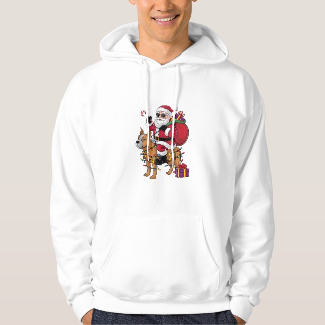 Funny Santa Riding Stafford Bull Terrier Hund Hoodie (Framsida)