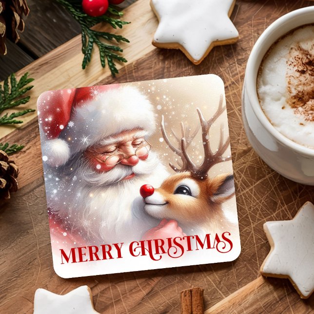 Funny Santa Rudolph Xmas Coaster Cartoon Style Art Underlägg Papper Kvadrat (Funny Santa Rudolph Xmas Coaster Cartoon Style Art

)