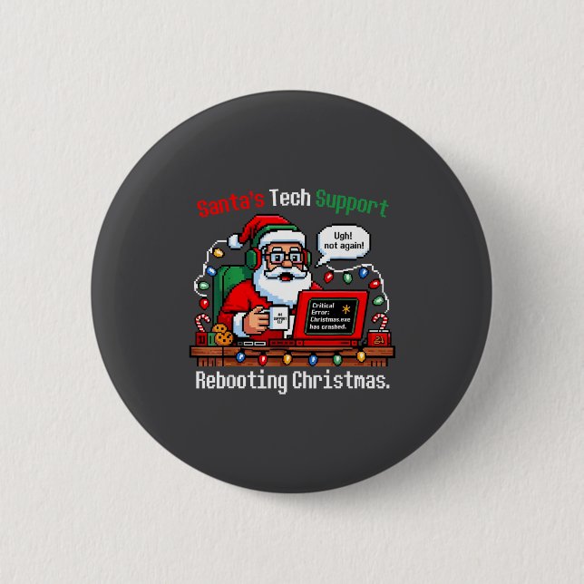 Funny Santa s Support Tech Rebooting IT Computer Knapp (Framsida)