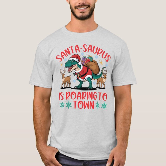 Funny Santa-saurus T-Rex Dinosaur Christmas T Shirt (Framsida)