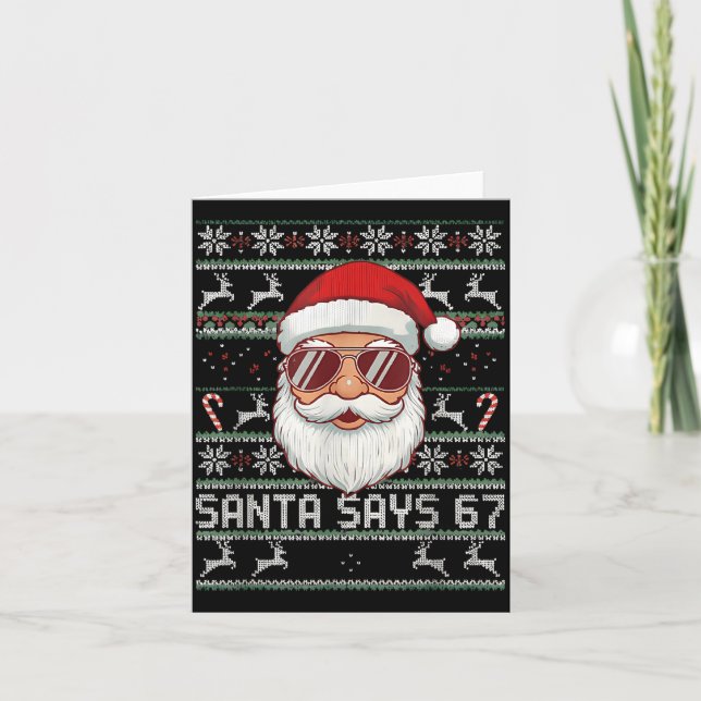 Funny Santa Says 67 Ugly Christmas Sweater  Kort (Framsida)