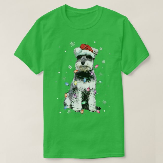 Funny Santa Schnauzer Christmas Lights Tree Dog Lo T Shirt (Design framsida)
